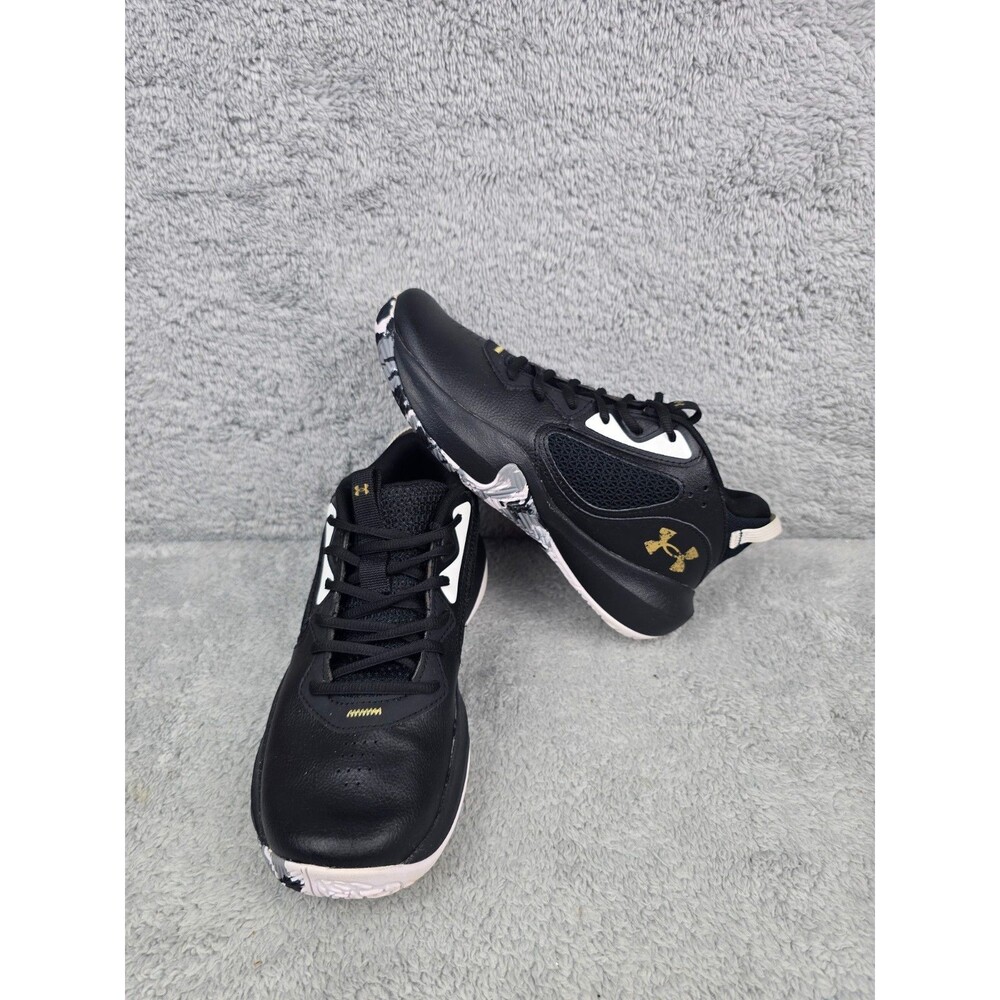 Under Armour Lockdown 6 GS Black Metallic Gold Big Kids Sz 7Y Shoes 3025617-003